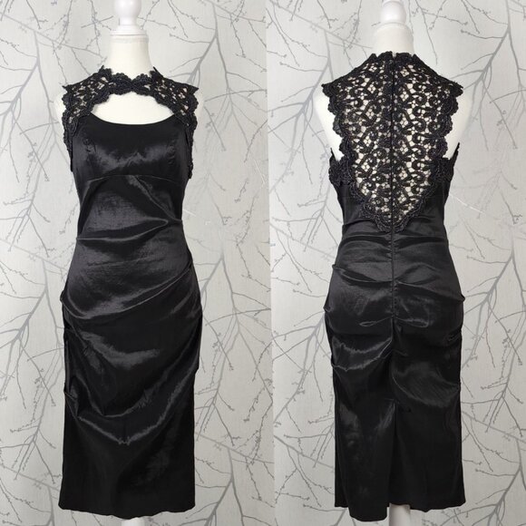 le chateau Dresses & Skirts - Le Chateau Black Stretch Ponte Lace Neckline Ruched Bodycon Dress